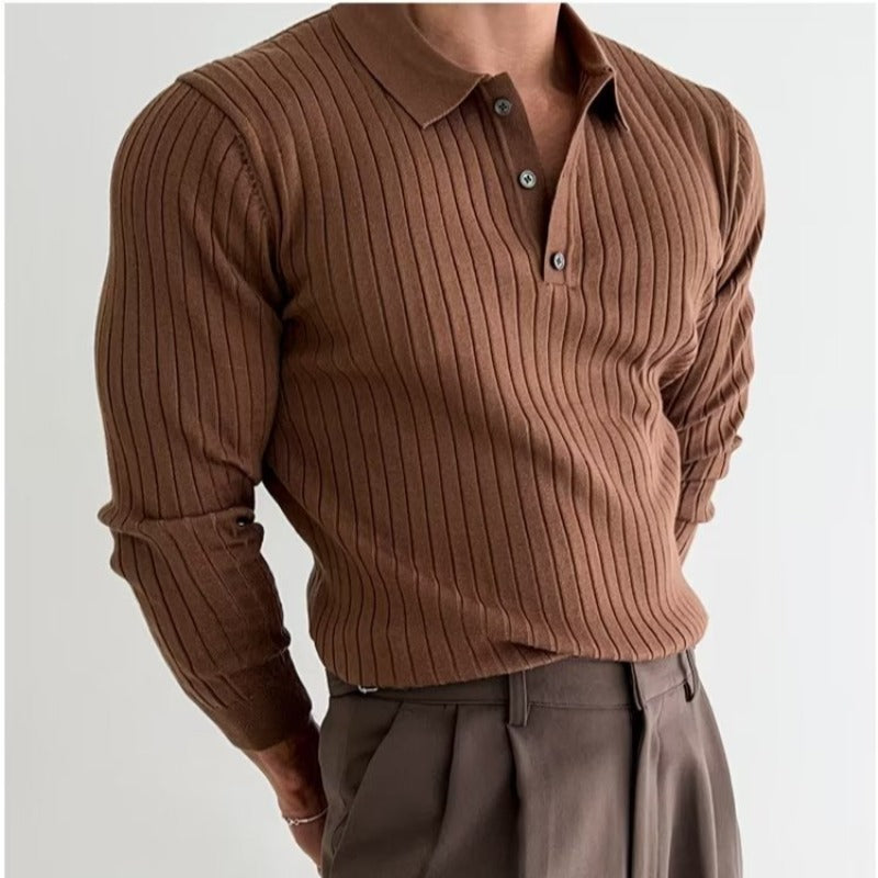 Knit Polo Sweater with Lapel Collar and Ribbing product view