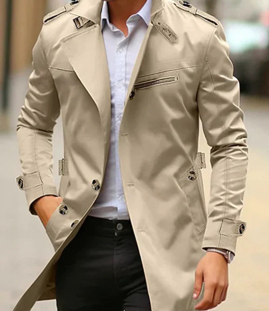 Men's Slim-Fit Double-Breasted Wool Coat Trench Jacket product view