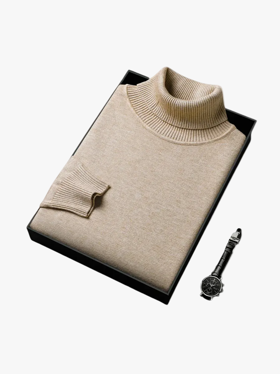 Men's Ribbed Knit Turtleneck Sweater With Cuffs And Hem product view