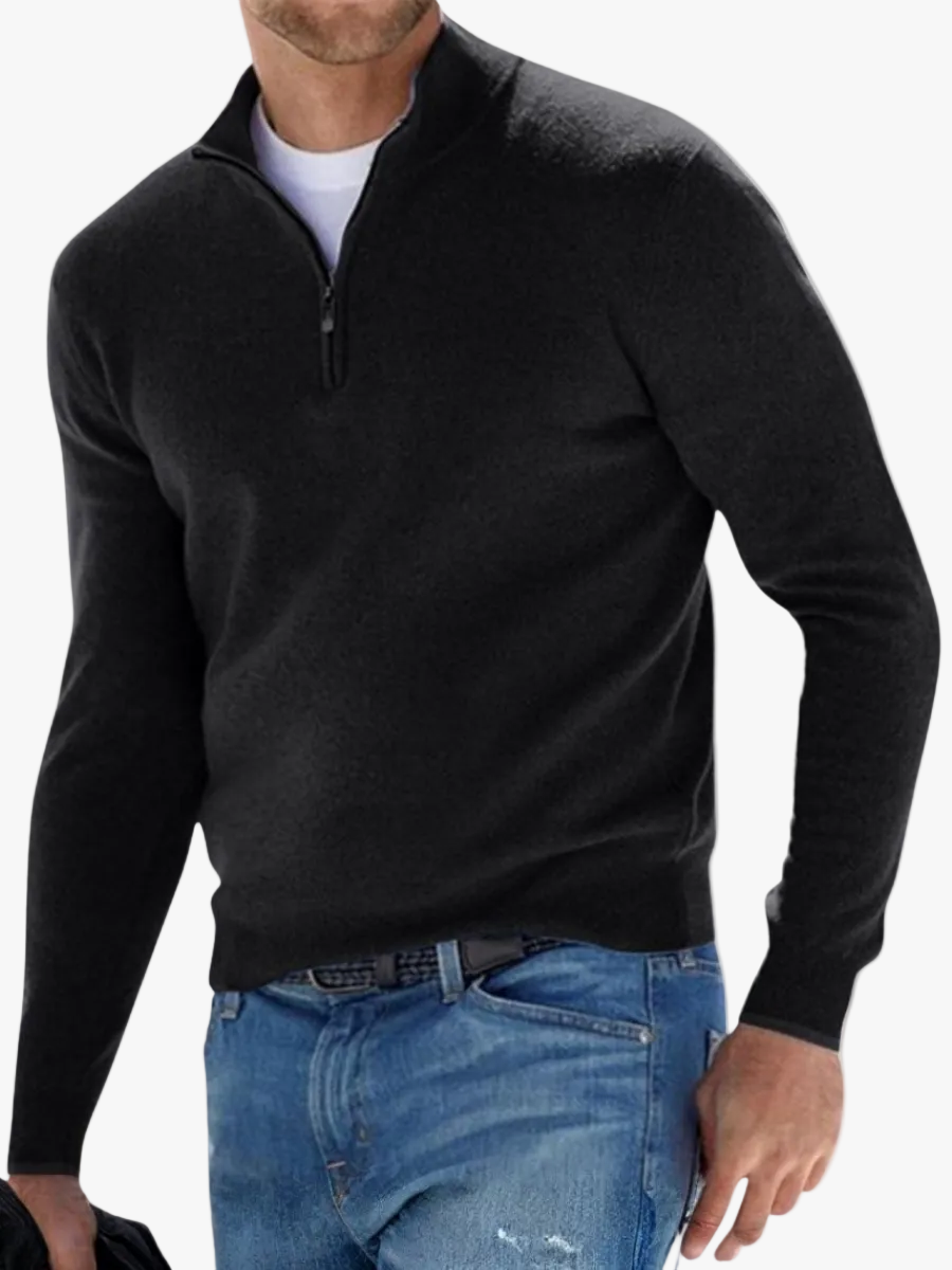 Men's Fine Knit Sweater With Quarter Zip And Stand Collar product view