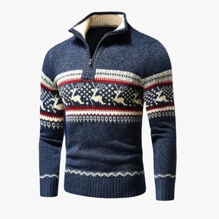 Men's Knit Sweater with Half-Zip and Stand Collar product view