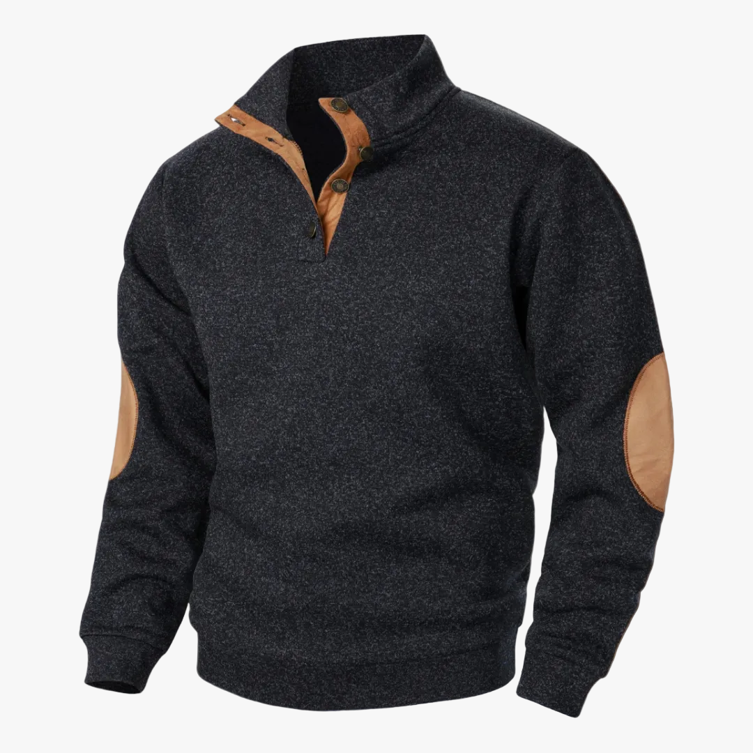 Men's Heathered Knit Sweater With Snap Placket And Elbow Patches product view