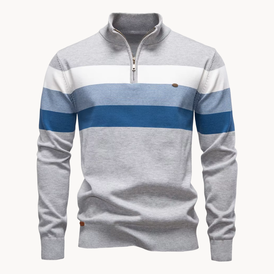 Knit Quarter Zip Sweater with Mock Neck and Stripes product view