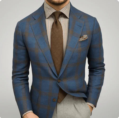 Men's Business Woven Blazer with Notched Lapels and Two-Button Front product view