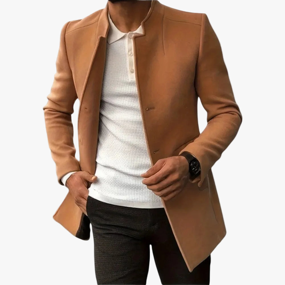 Men's Felted Blazer with Stand Collar and Button Front product view