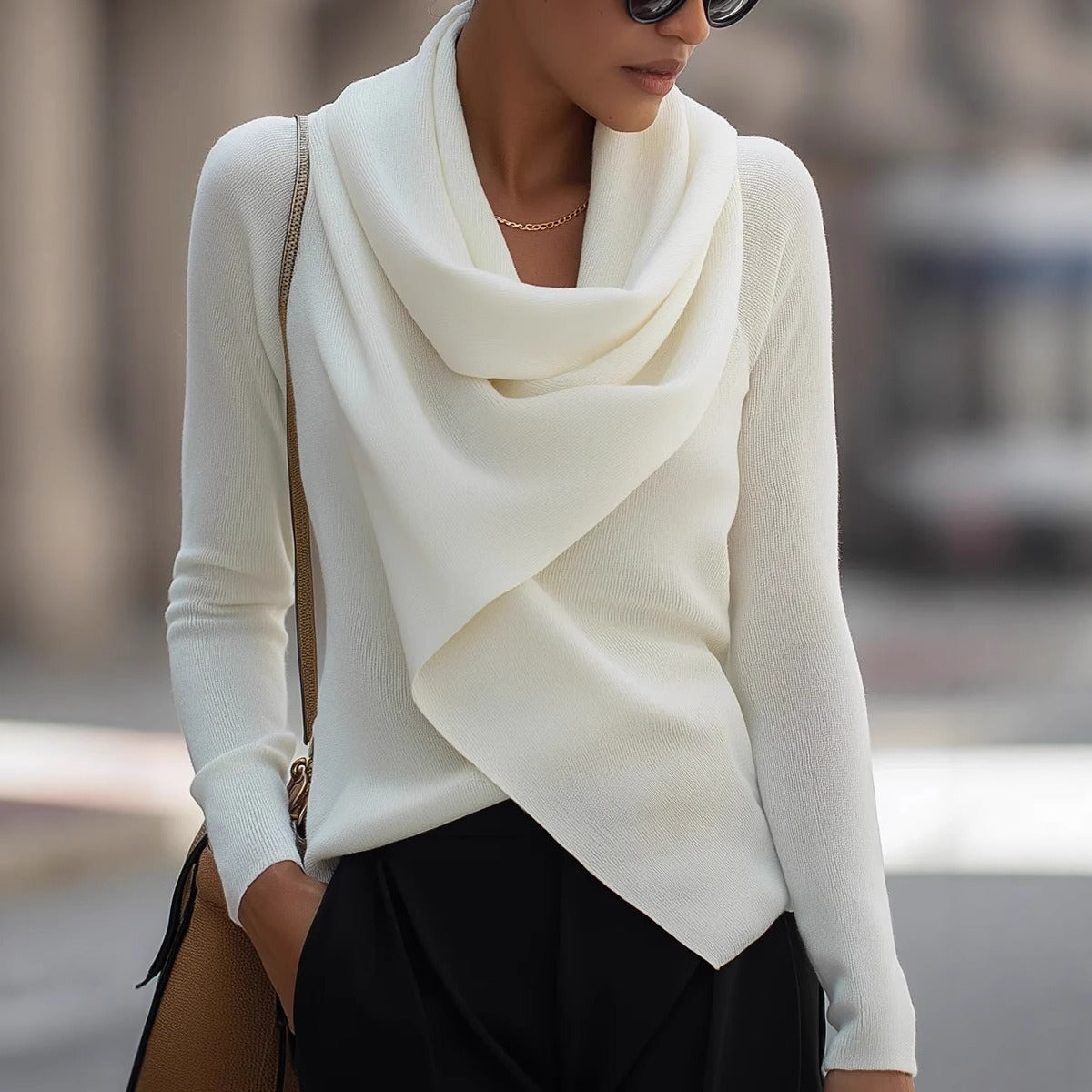 Sleeve Knit Sweater With Wrap Detail - Ernestine product view
