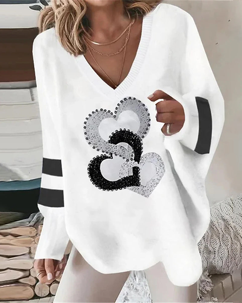 Ladies' pullover with heart pattern & V-neck – Milena product view