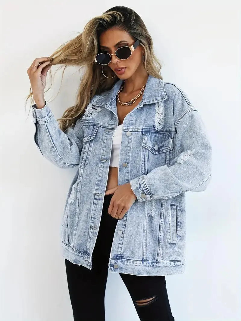 Waterproof & Lined Oversized Women's Denim Jacket with Hood – Talia product view