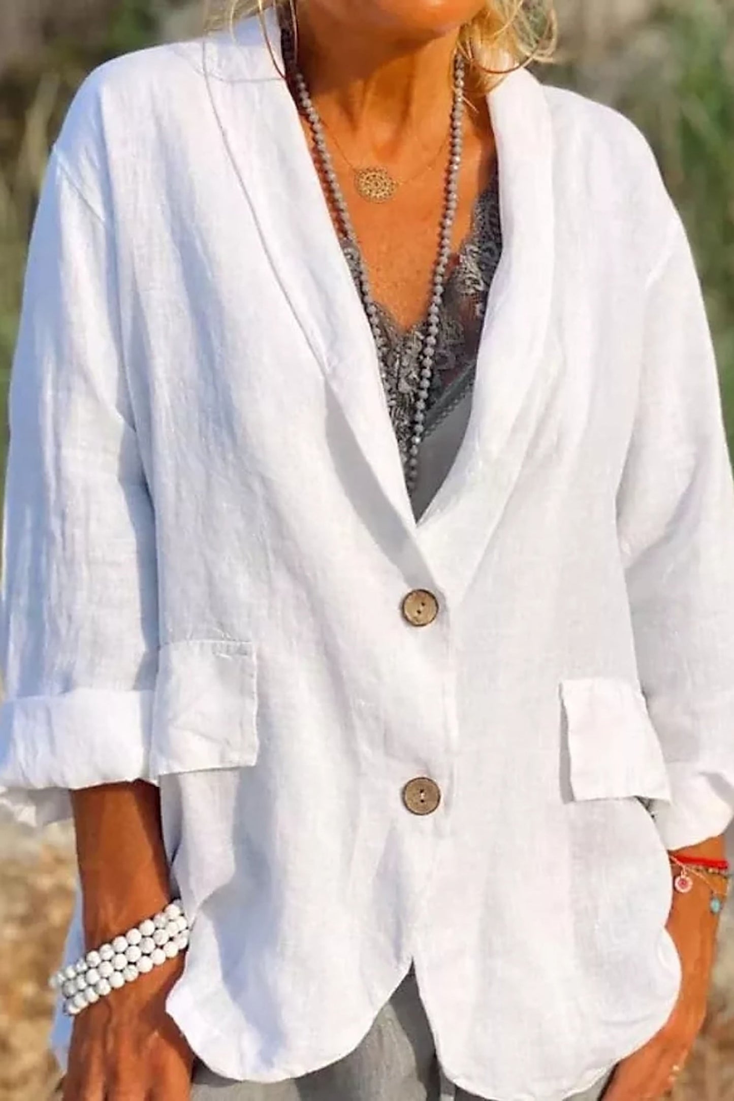 Light linen blazer for women with buttons – Clara product view