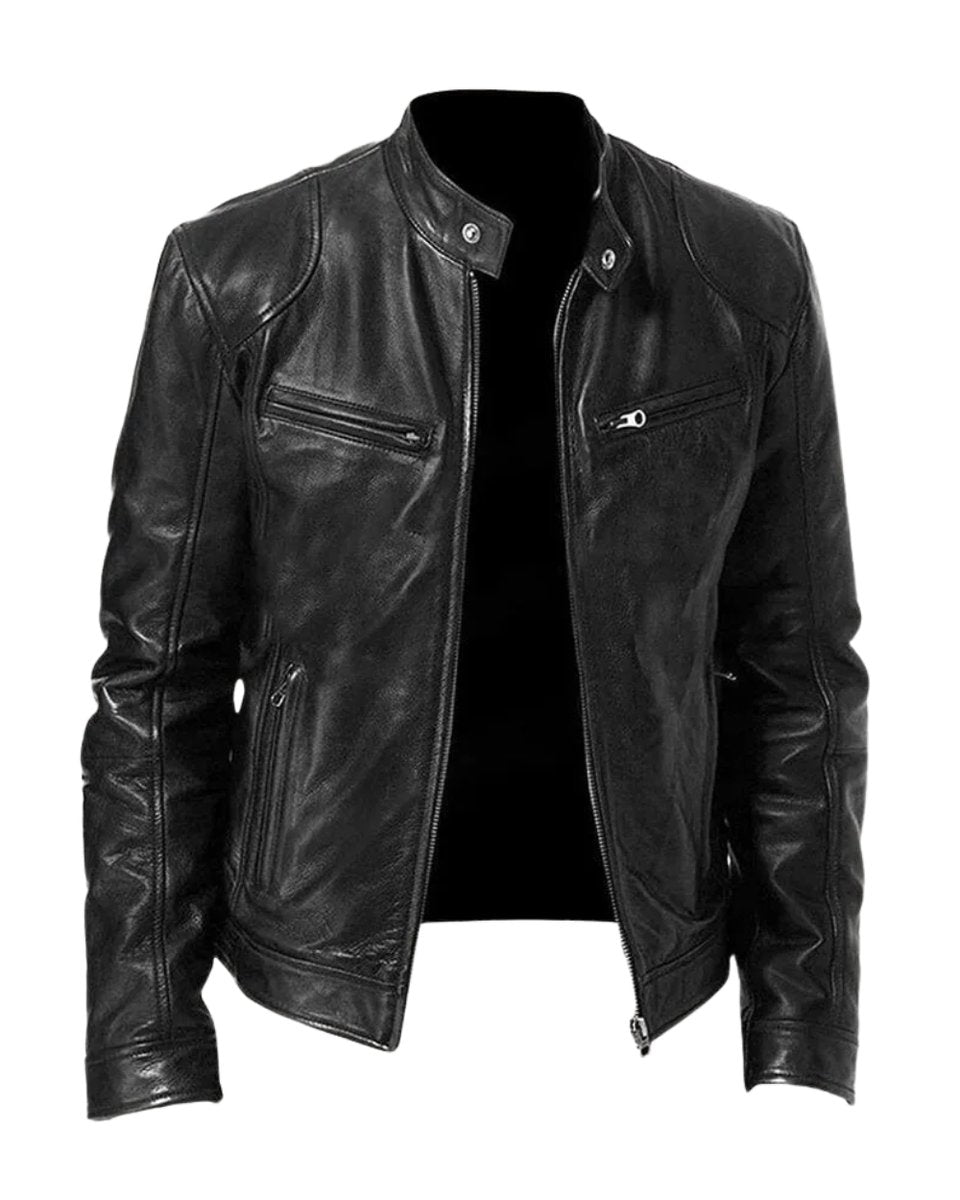 Men's Slim-Fit Moto Leather Men's Quilted Jacket Stand Collar product view