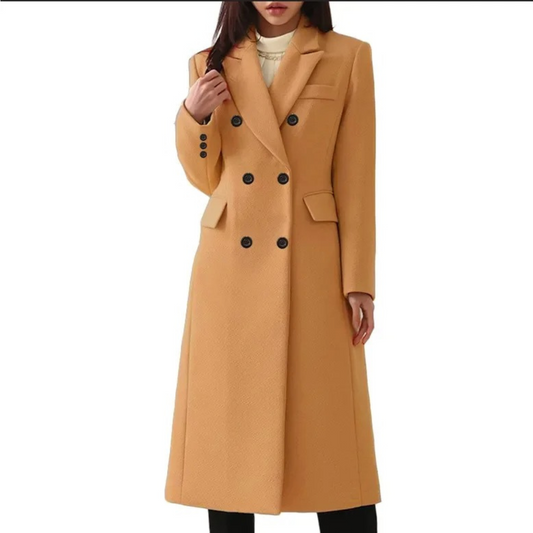 Long Wool Women's Coat with Double Collar - Elise product view