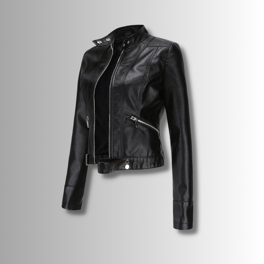 Stylish women's leather jacket in classic design – Marlene product view