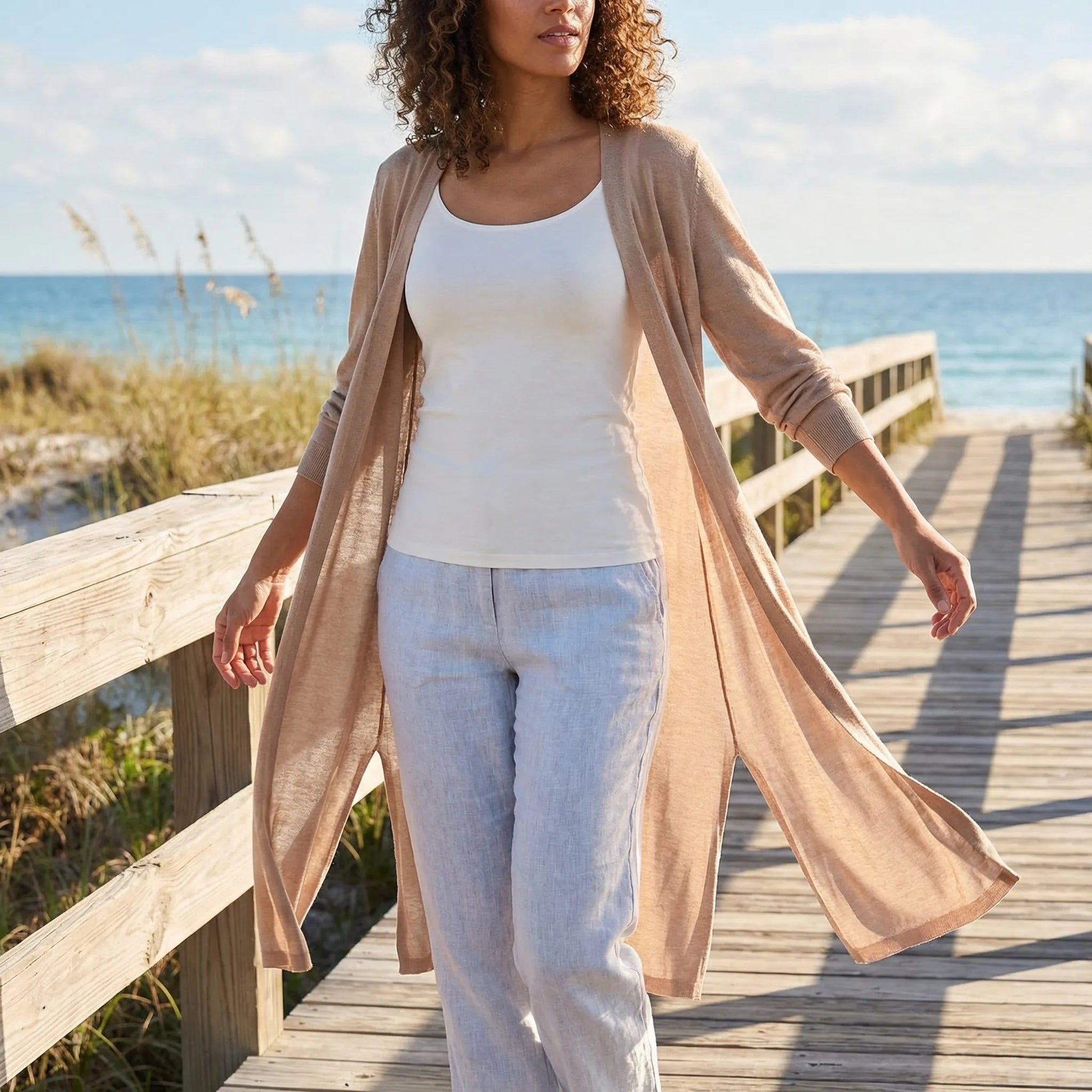 Flowing casual cardigan - Sandy product view