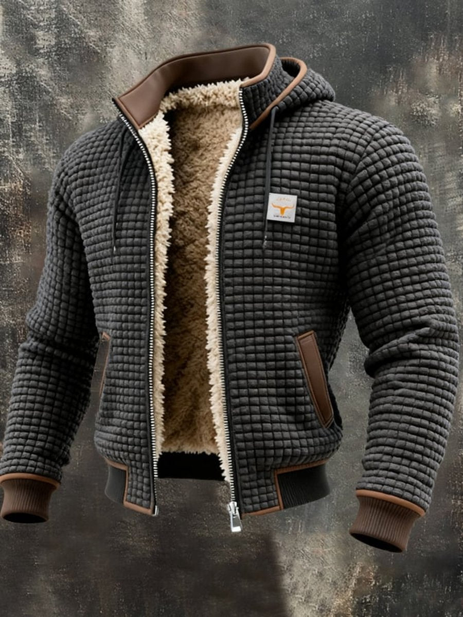 Men's Quilted Jacket Fleece-Lined Hooded Full-Zip Sherpa Coat product view