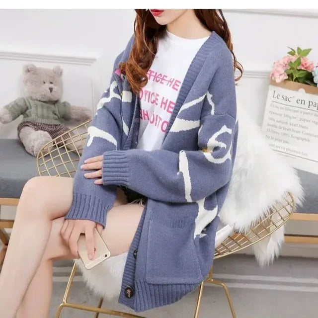 Knitted Cardigan with Playful Print and Button Closure - Nova product view