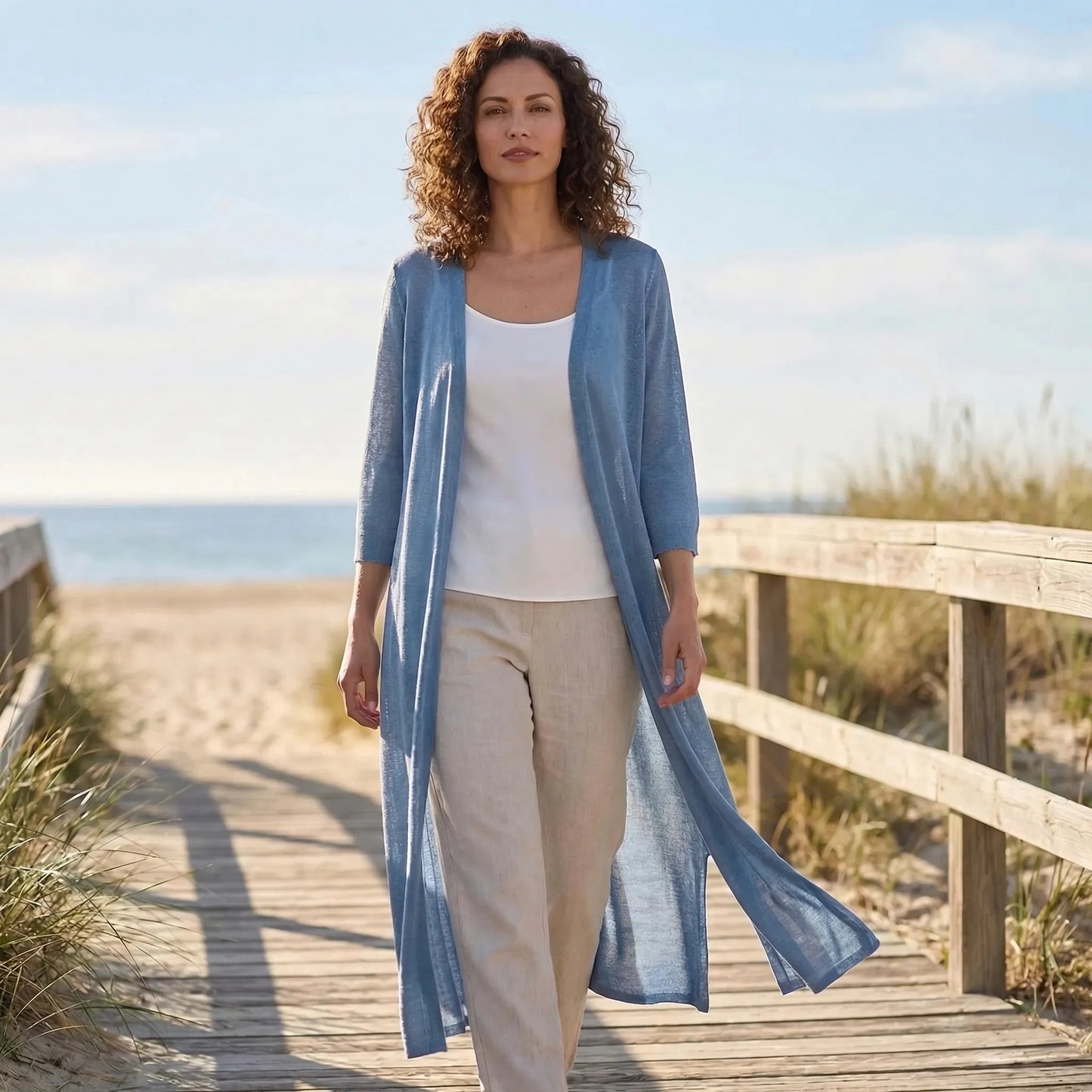 Lightweight Long Open-Front Cardigan - Cora product view