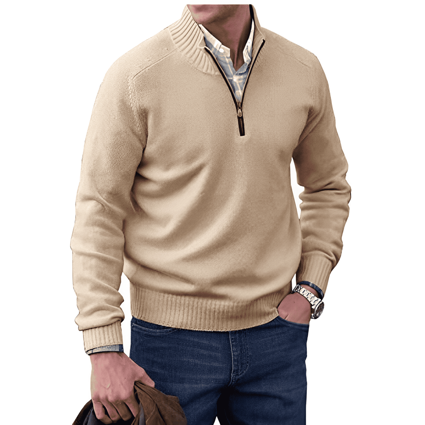 Cashmere Men's Sweater with Zip - Lucas product view