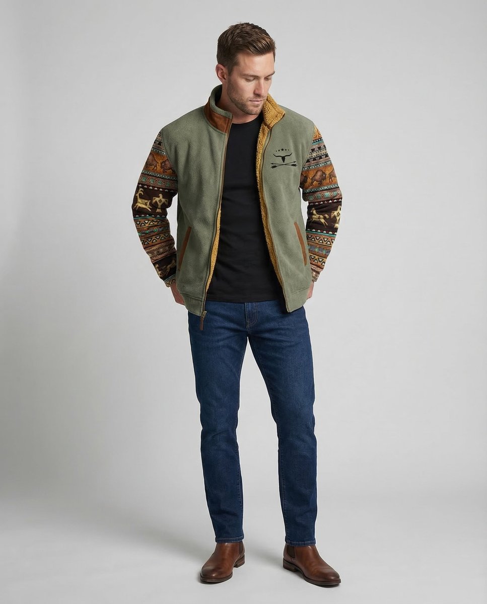 Men's Western Sherpa-Lined Full-Zip Fleece Bomber Jacket product view