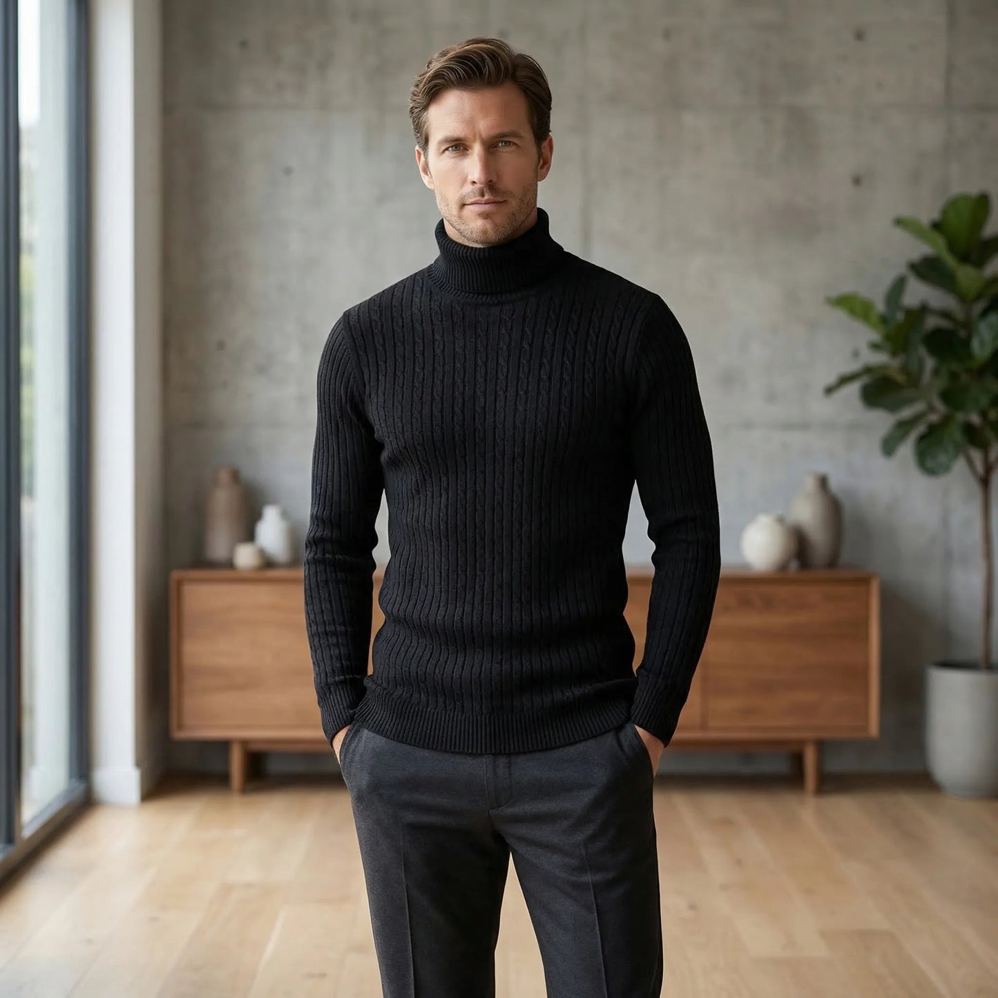 Ribbed Men's Turtleneck Knitwear - Nicolas product view