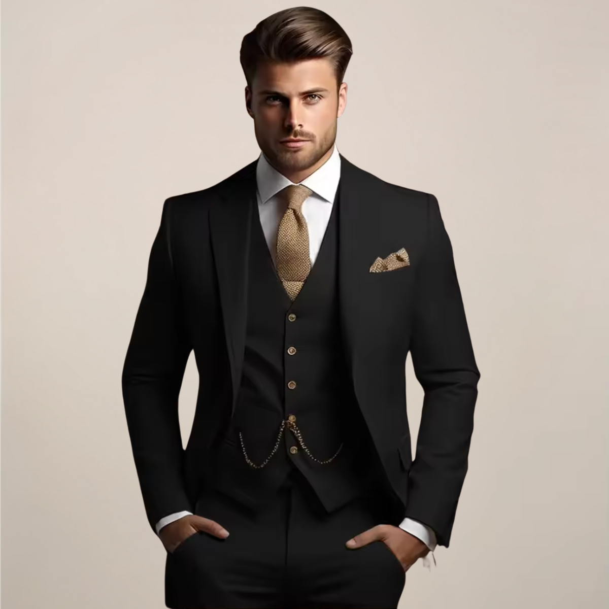 Three-piece slim-fit suit product view
