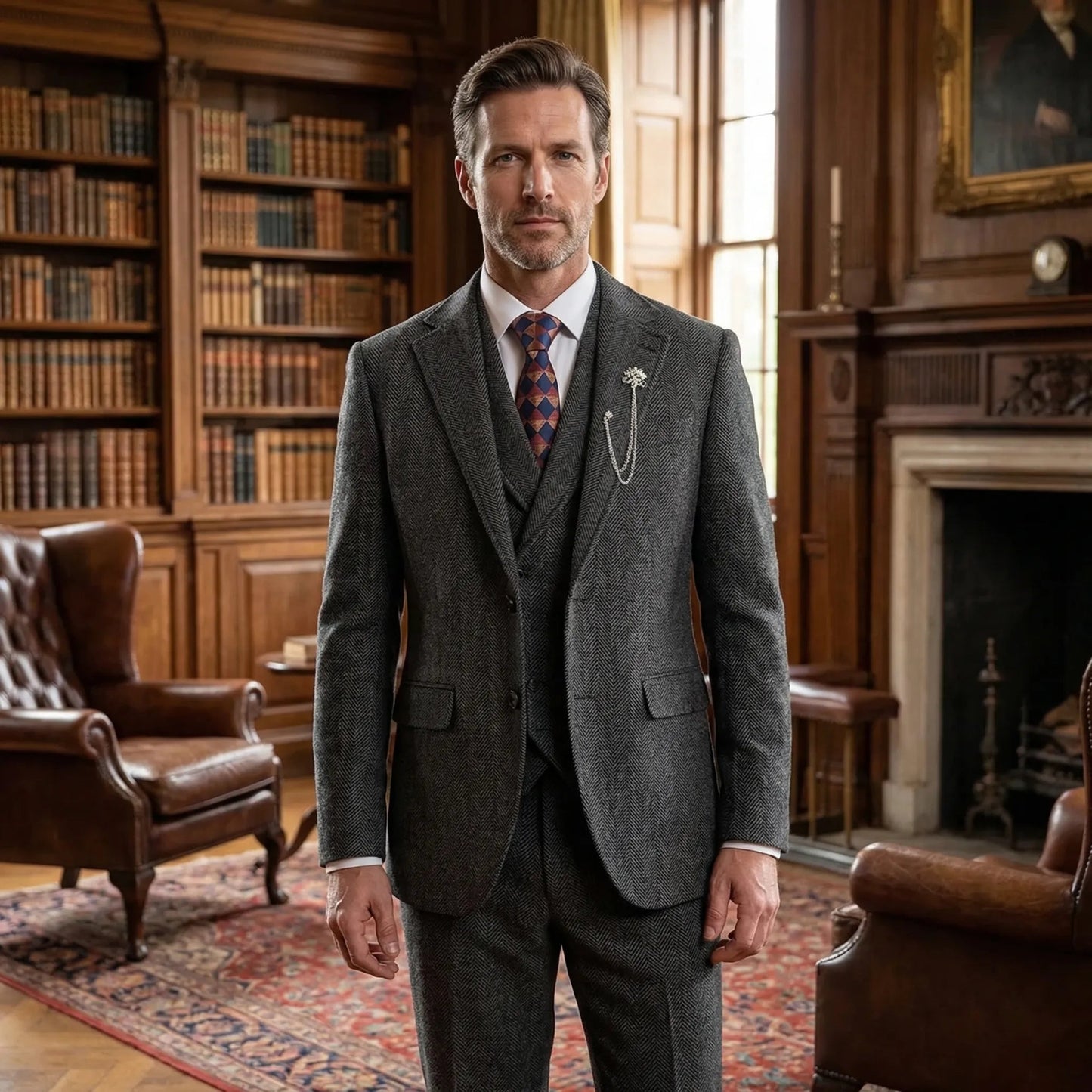 3-Piece Herringbone Patterned Suit product view