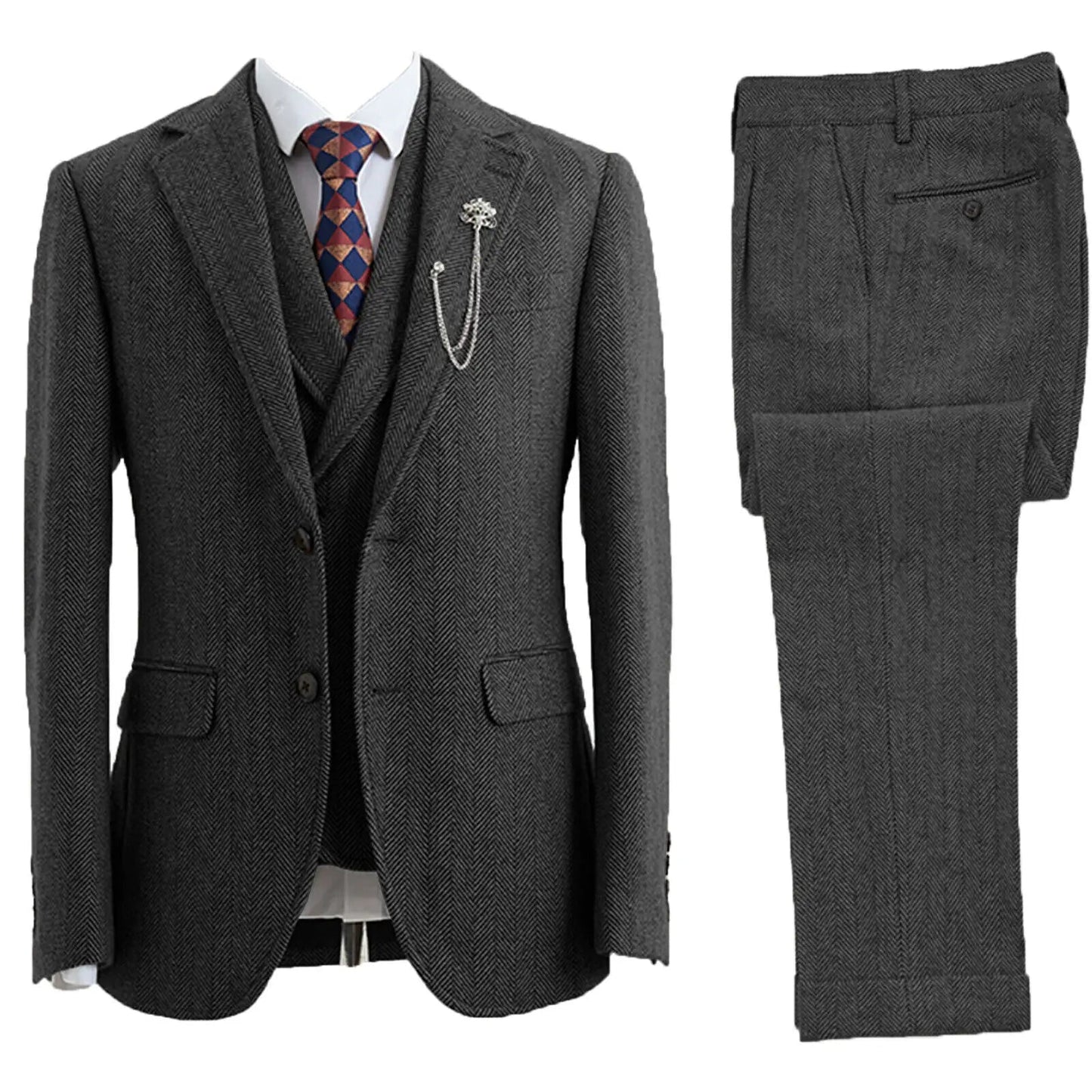 3-Piece Herringbone-Patterned Suit product view