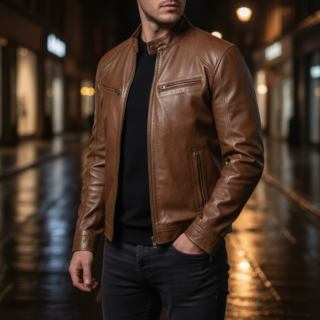 Men's Leather Jacket Slim Fit - Spencer product view