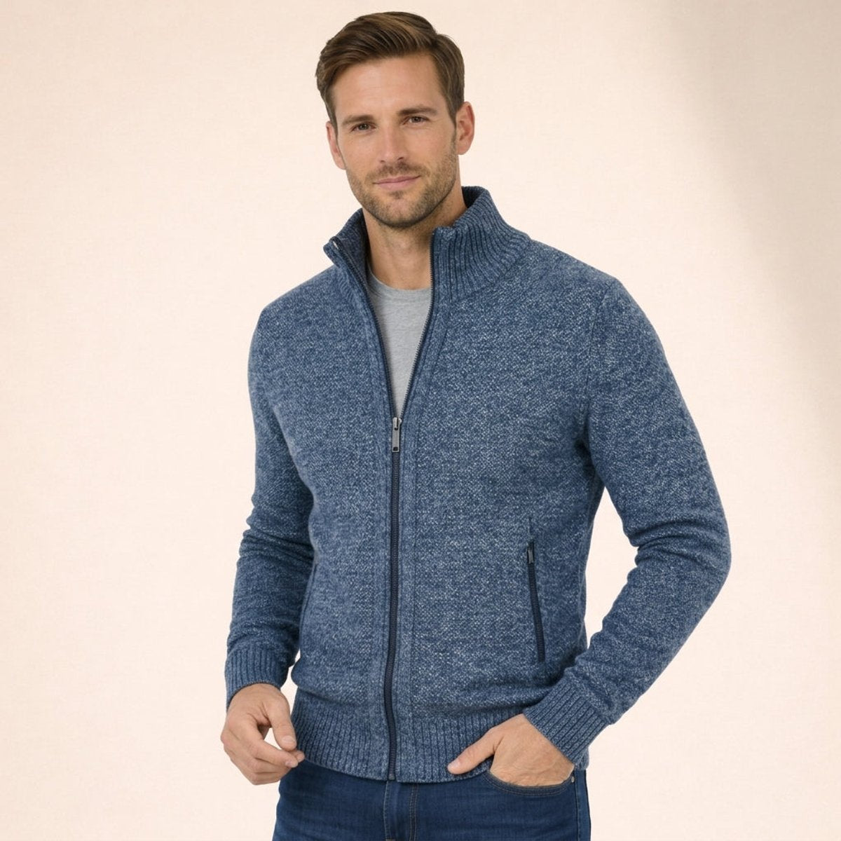 Men's Merino Wool Full-Zip Mock Neck Sweater product view