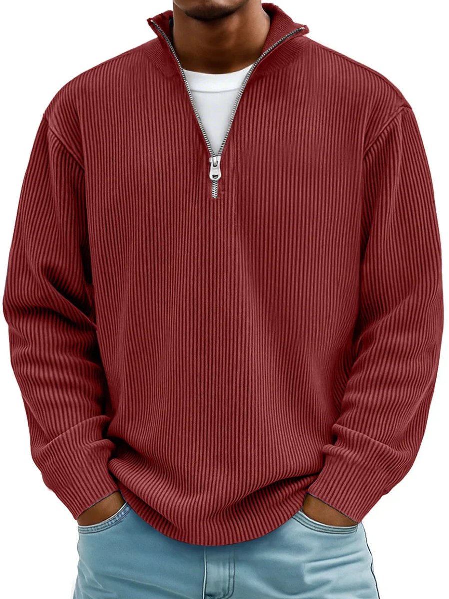Men's Ribbed Knit Sweater Quarter-Zip Pullover product view