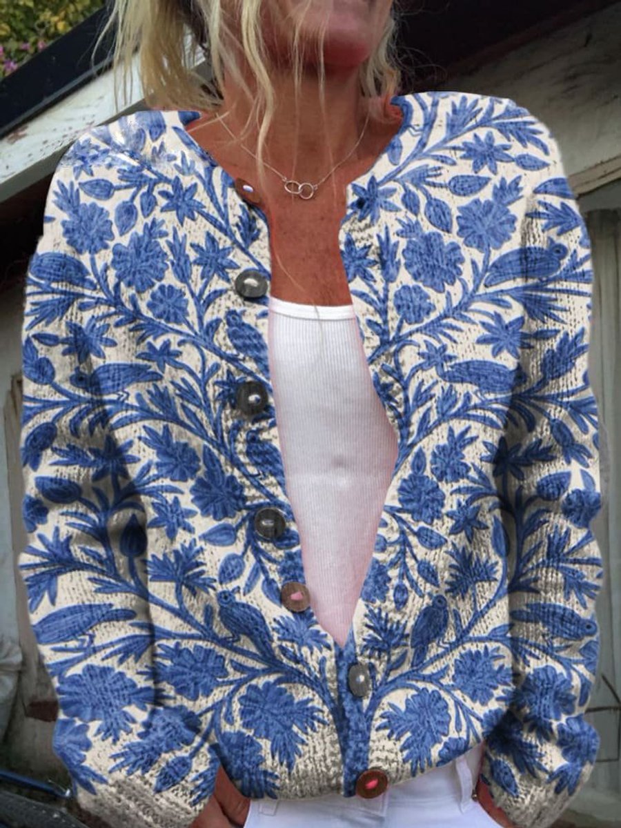 Women's Floral Embroidered Button-Front Knit Cardigan product view