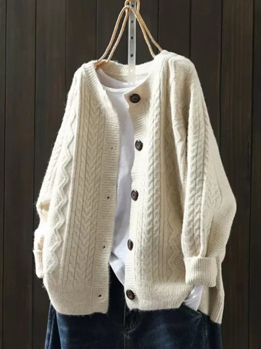 Women's Oversized Cable-Knit Button-Down Cardigan Sweater product view