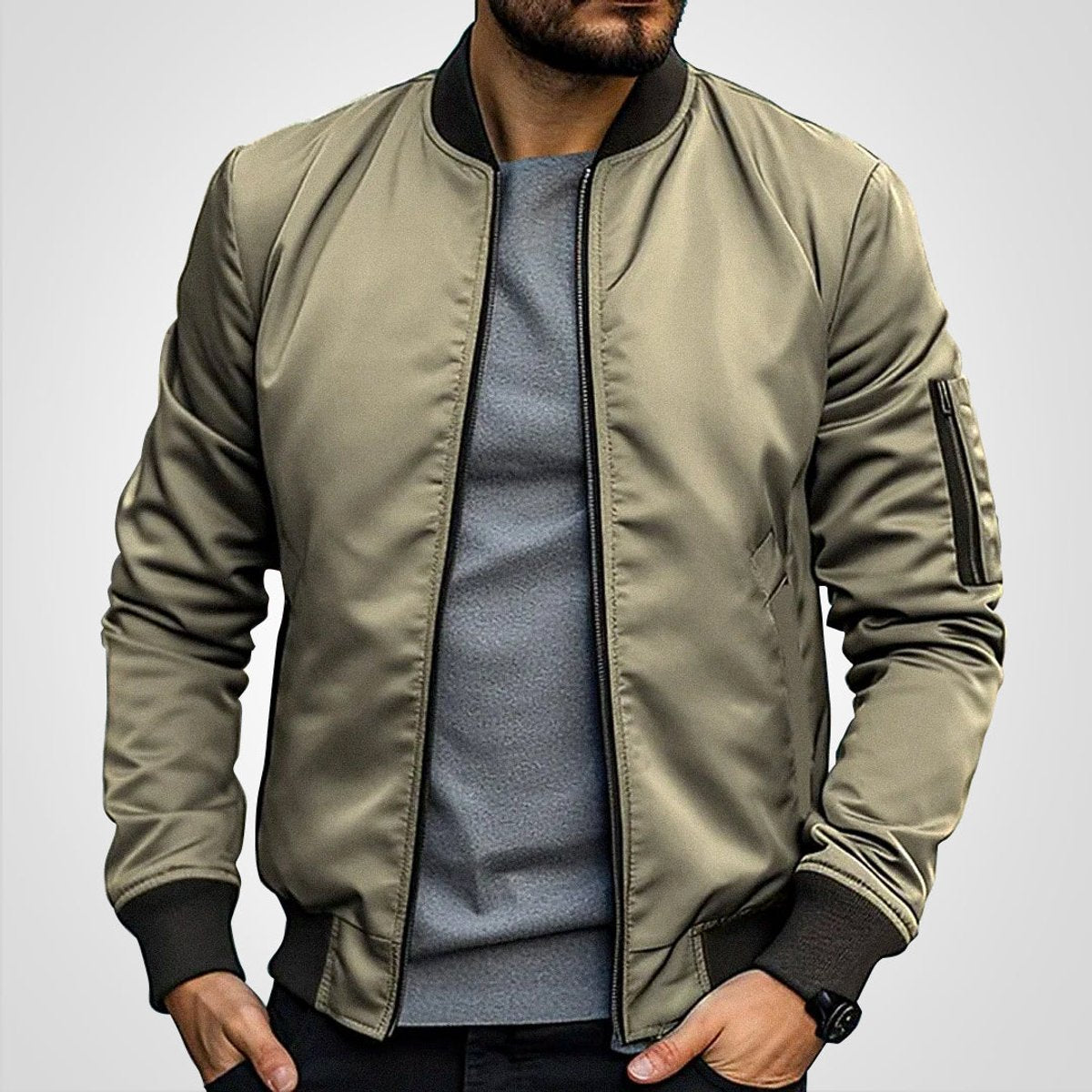 Men's Classic Slim-Fit Zip-Up Bomber Jacket product view