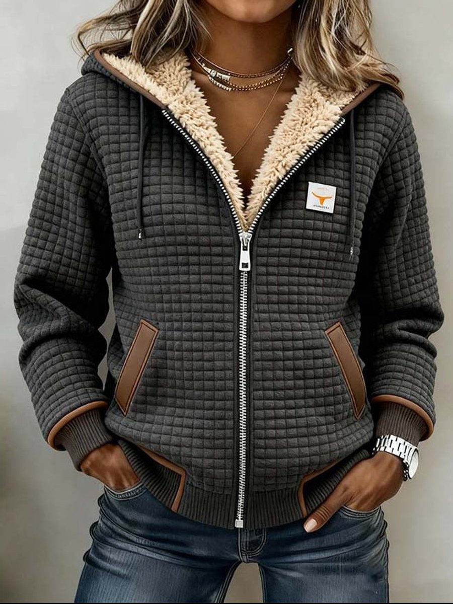 Women's Sherpa-Lined Quilted Jacket Full-Zip Hooded Fleece product view