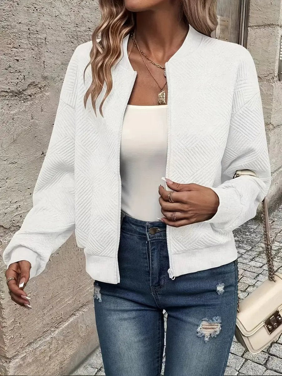 Women's Quilted Zip-Up Bomber Jacket Textured Cropped product view