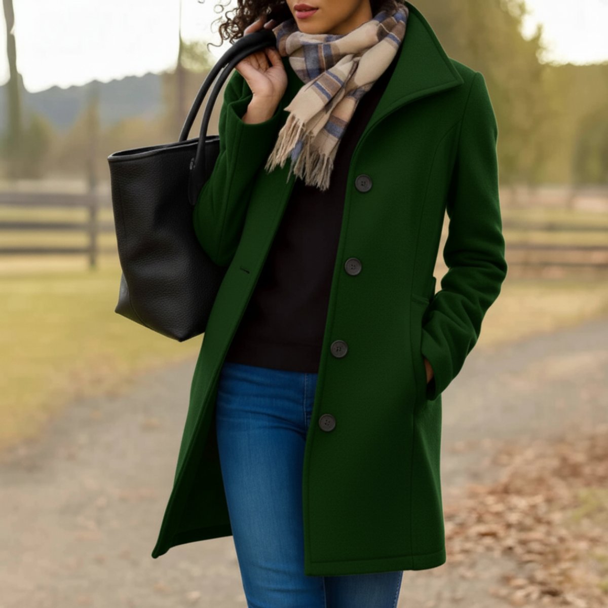 Women's Classic Mid-Length Single-Breasted Wool-Blend Coat product view