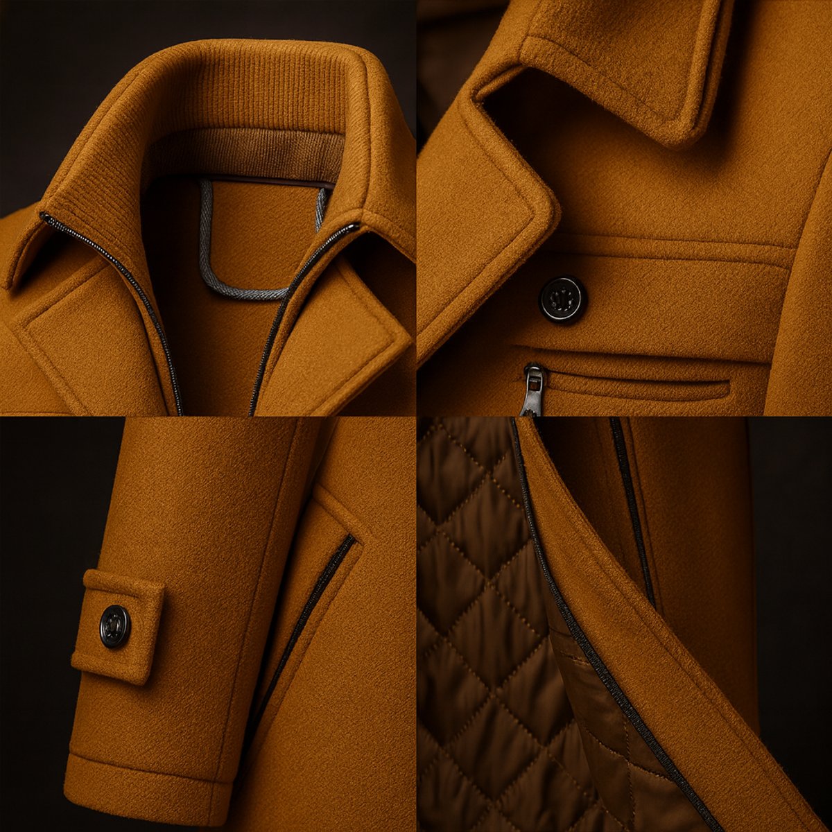 Men's Wool Coat Double-Collar Quilted-Lined Overcoat product view