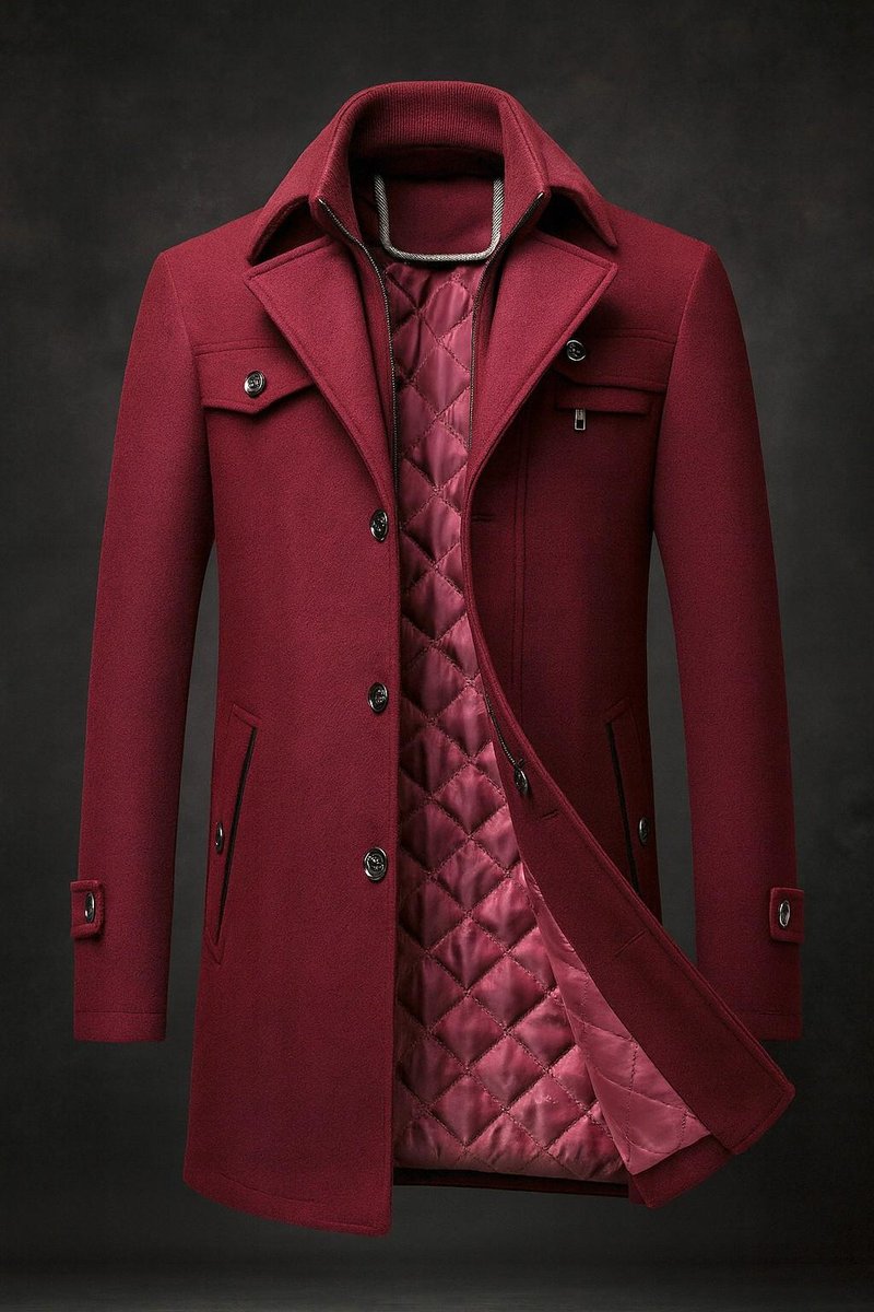 Men's Wool Coat Double-Collar Quilted-Lined Overcoat product view