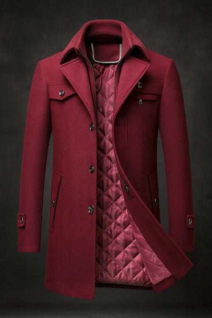 Men's Wool Coat Double-Collar Quilted-Lined Overcoat product view