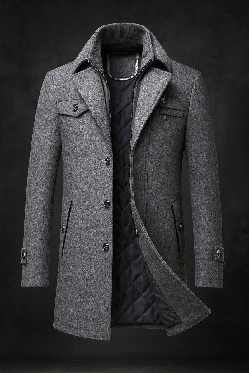 Men's Wool Coat Double-Collar Quilted-Lined Overcoat product view