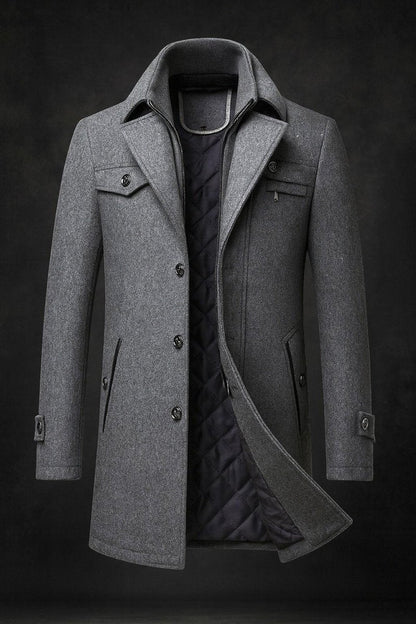 Men's Wool Coat Double-Collar Quilted-Lined Overcoat product view