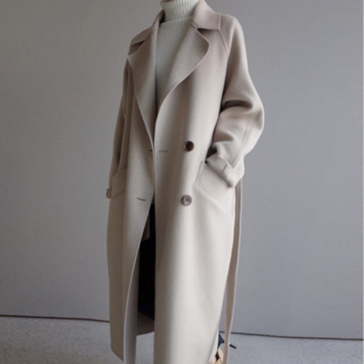 Women's Long Double-Breasted Cashmere Blend Coat product view